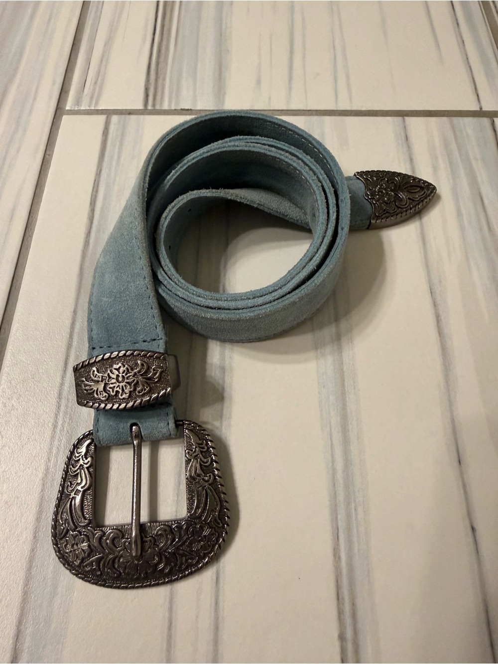 Free People Black Rock Western Belt - teal / size Medium/Large